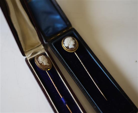 2 gold and cameo stock pins
